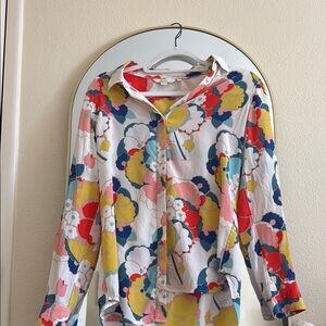 Colorful Floral Button-Up Blouse